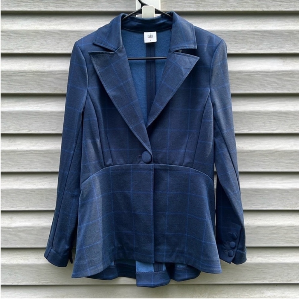 Cabi Navy Blue Window Pane Check Stretch Blazer Jacket size 4 style 5475